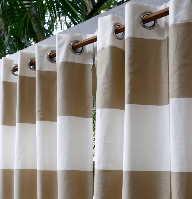 Customizable Curtain, Cotton - Broad Stripes - Beige/White