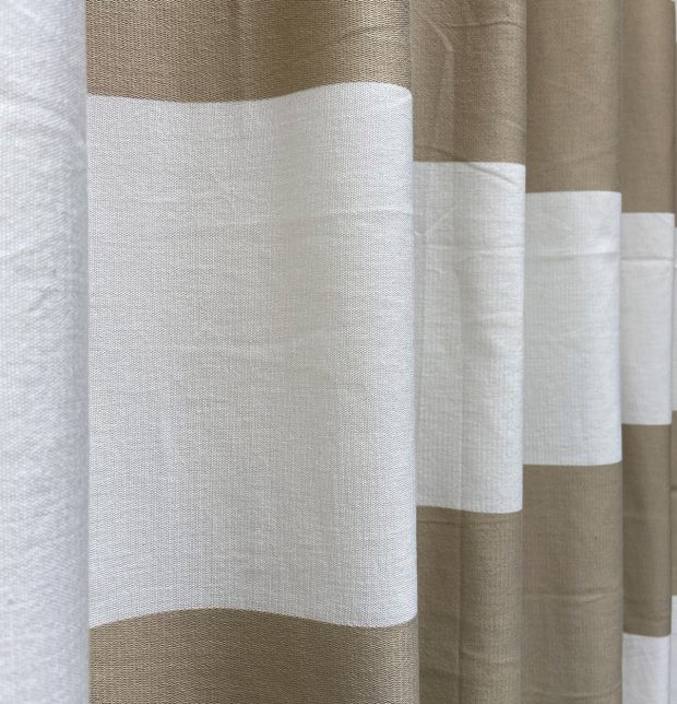 Broad stripe Cotton Fabric Beige/White