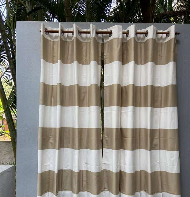 Broad stripe Cotton Fabric Beige/White
