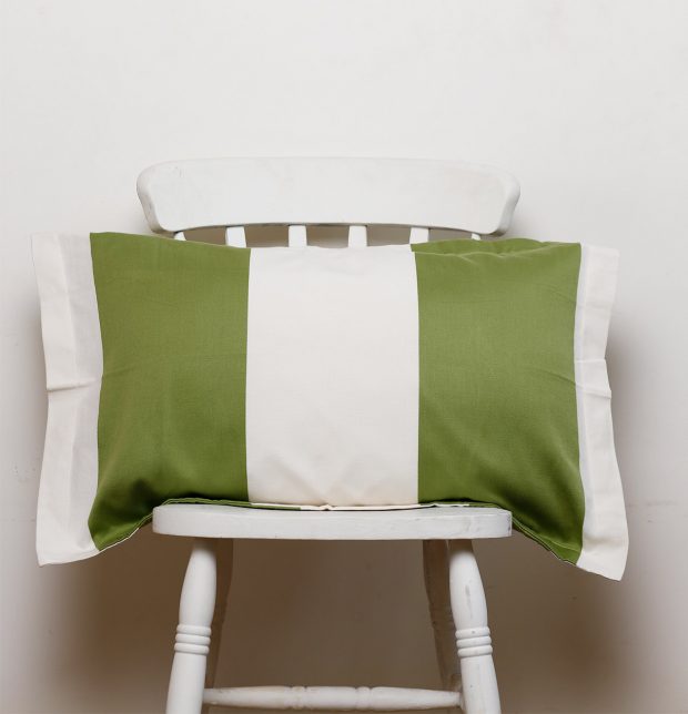 Woven Broad Stripe Cotton Pillow Cover Green/White
