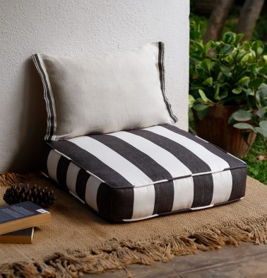 Cabana Stripes Cotton Floor Cushion Grey/White