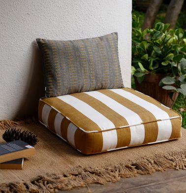 Cabana Stripes Cotton Floor Cushion Mustard/White