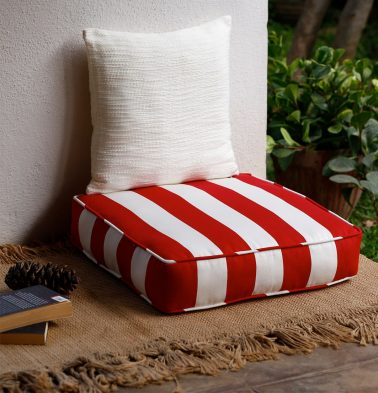 Cabana Stripes Cotton Floor Cushion Red/White