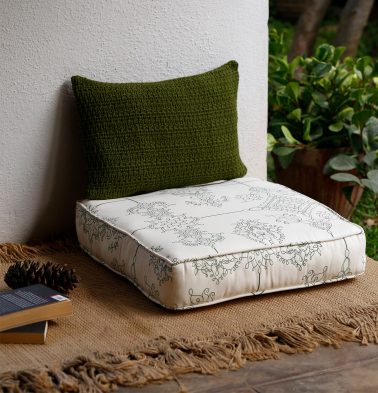 Classic Lines Cotton Floor Cushion Green/Beige