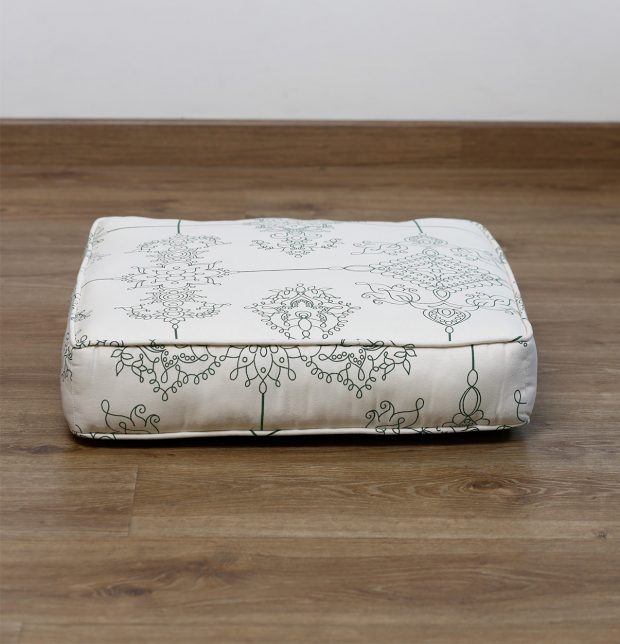 Customizable Floor Cushion, Cotton - Classic Lines  - Green/Beige