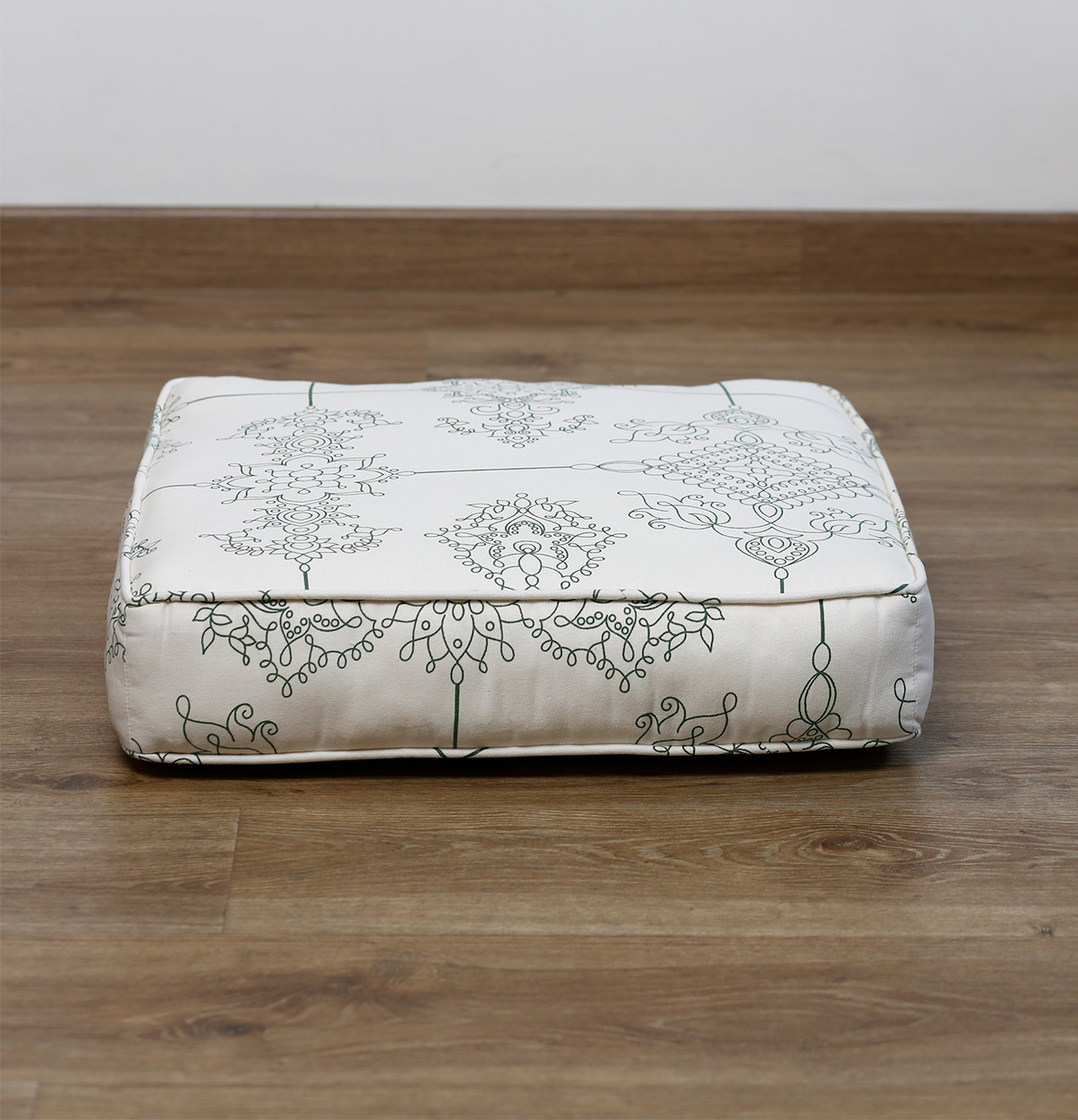 Customizable Floor Cushion, Cotton – Classic Lines  – Green/Beige
