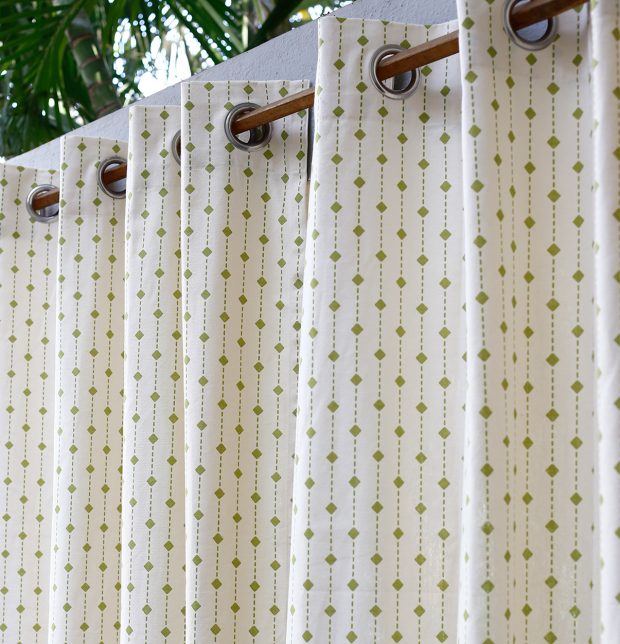 Customizable Curtain, Cotton - Diamond Lines - Green