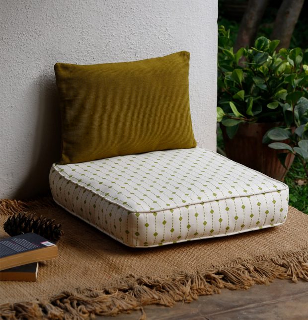 Customizable Floor Cushion, Cotton - Diamond Lines  - Green