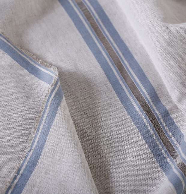 Customizable Linen Curtain - Selvedge - Neutral/Blue