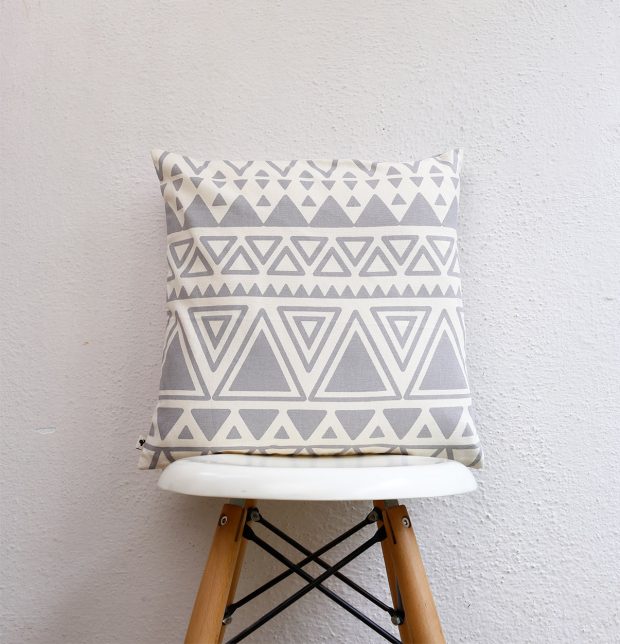 Customizable Cushion Cover, Cotton - Magic Triangle -  Grey/Beige