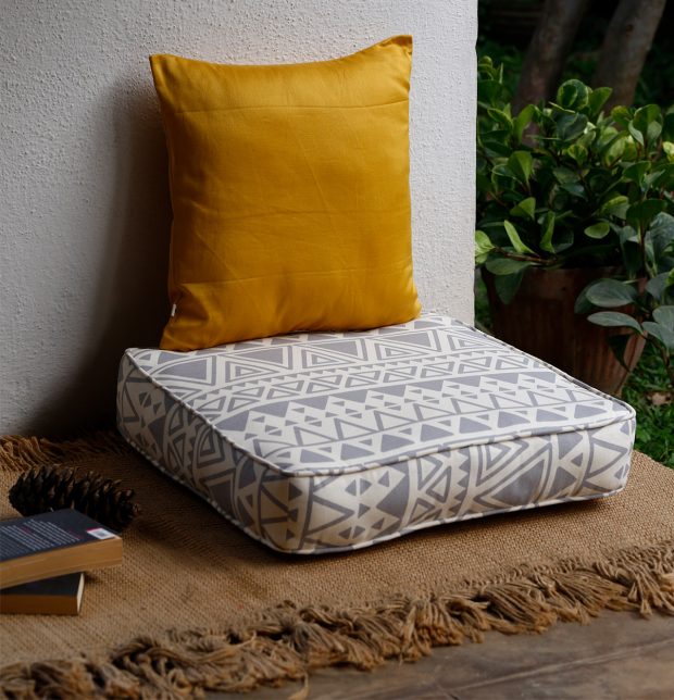 Customizable Floor Cushion, Cotton - Magic Triangle - Grey/Beige