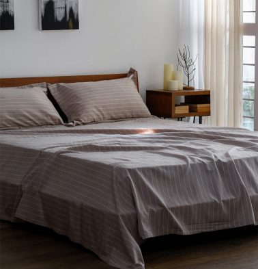 Silver Lining Striped Bedsheet Walnut/White – With 2 pillow covers