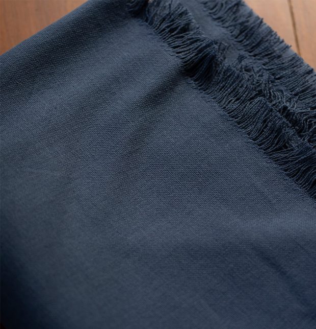 Solid Cotton Table Cloth Indigo Blue With Fringes