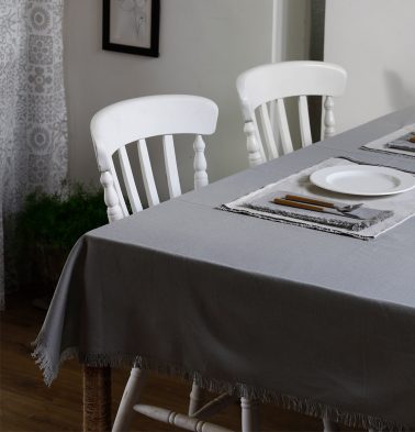 Solid Cotton Table Cloth Pigeon Grey With Fringes