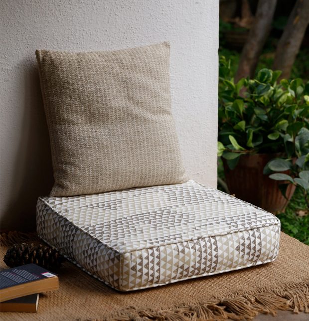 Customizable Floor Cushion, Cotton - Star Triangles - Beige