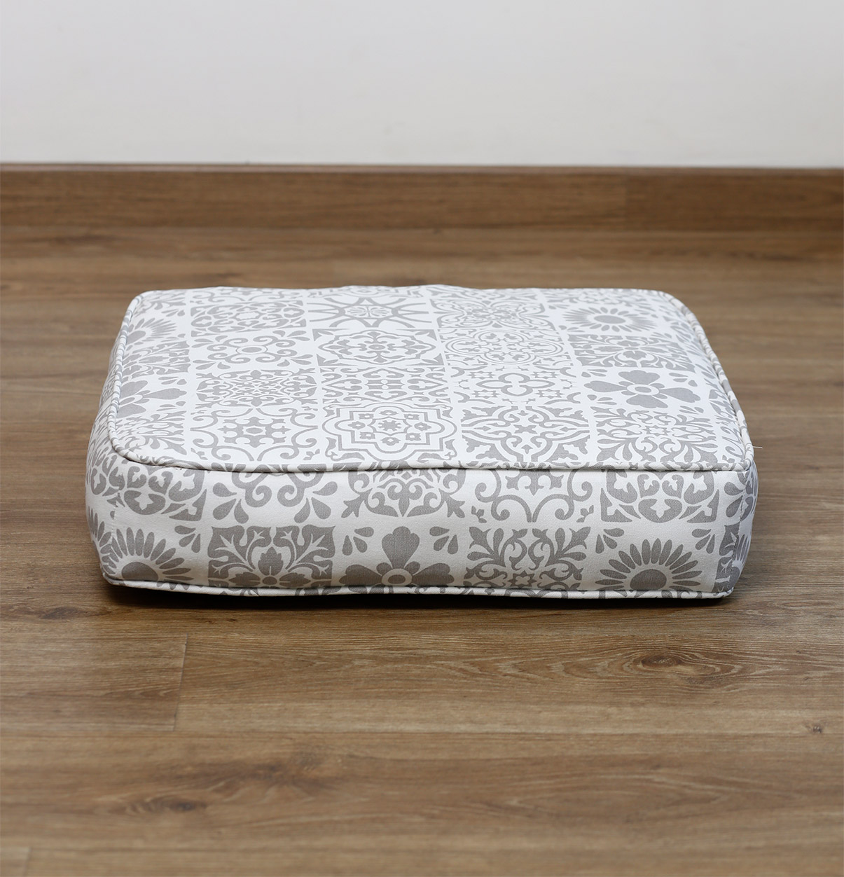 Customizable Floor Cushion, Cotton – Tiles Print- Grey