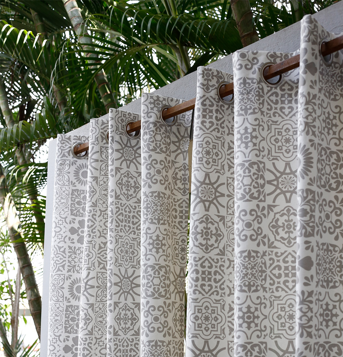 Tiles Print Cotton Curtain Grey