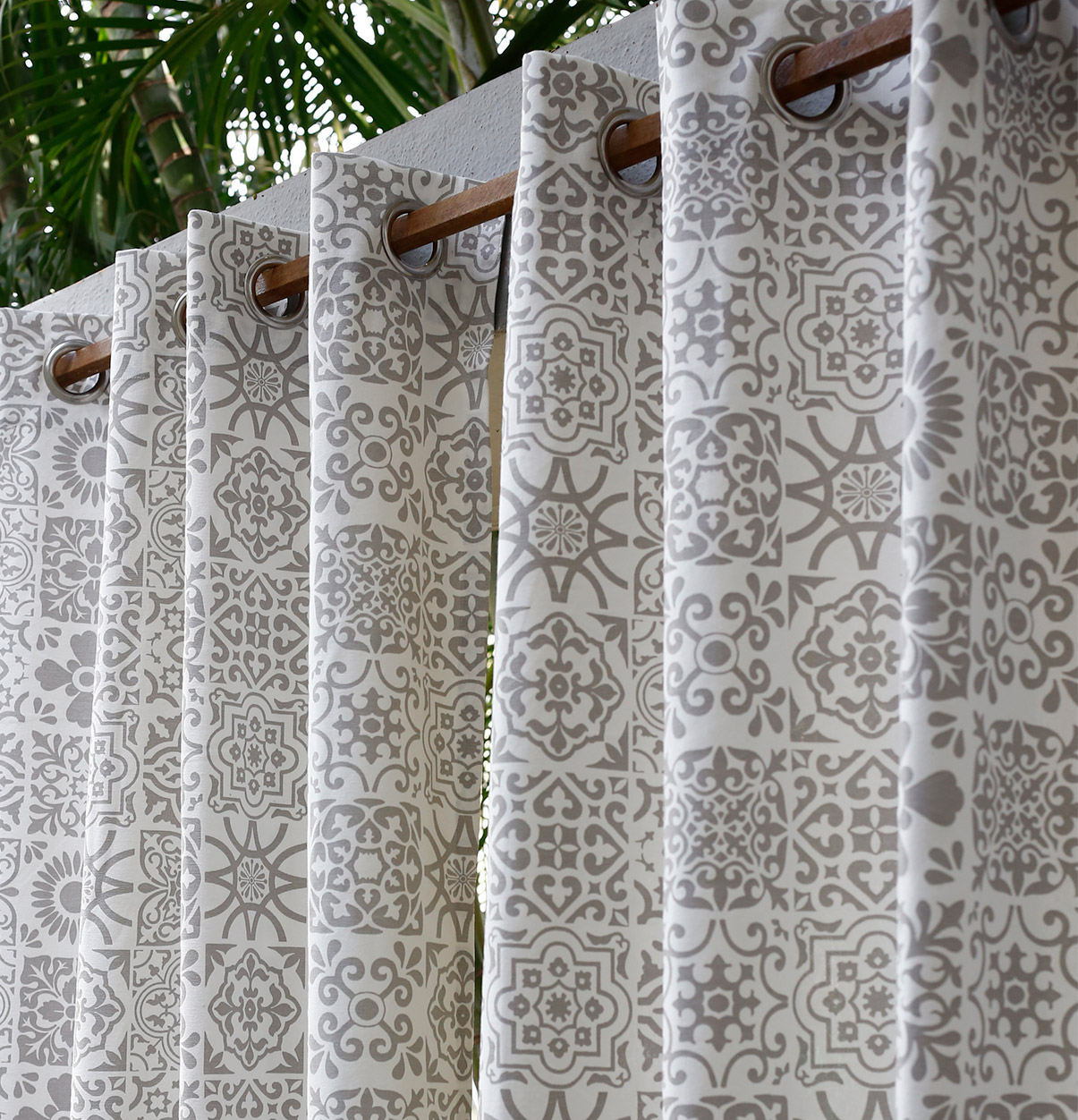 Customizable Curtain, Cotton – Tiles Print – Grey