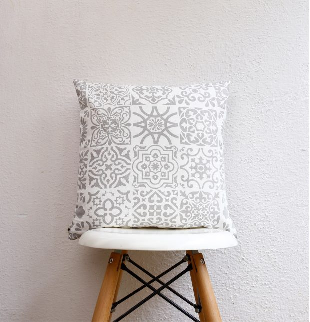 Customizable Cushion Cover, Cotton - Tiles Print - Grey