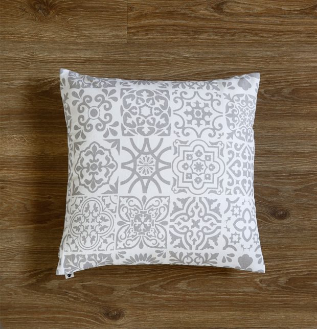 Customizable Cushion Cover, Cotton - Tiles Print - Grey