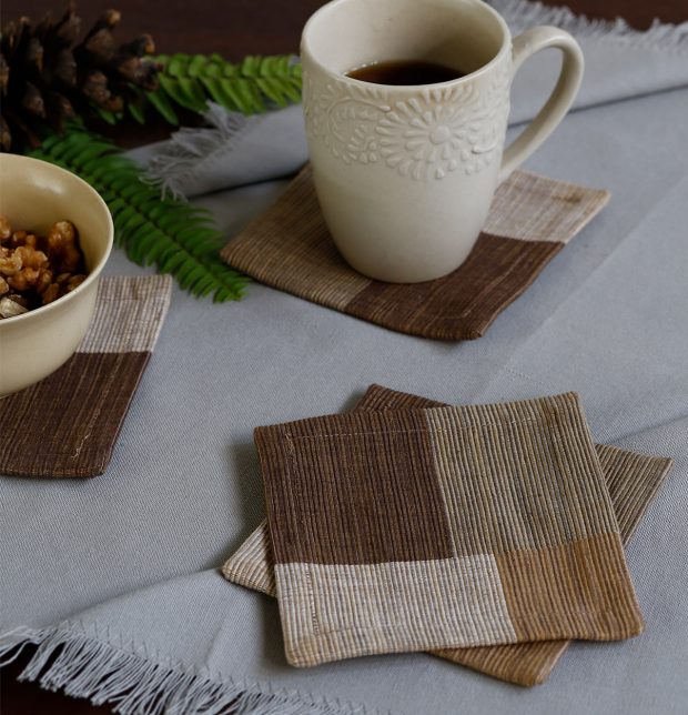 Handwoven Checks Cotton Coasters Dessert Palm– Set of 6