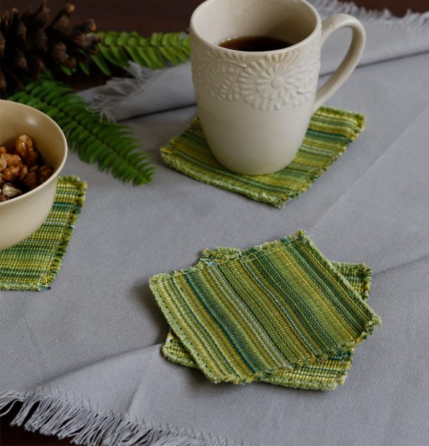 Handwoven Stripe Cotton Coasters Flash Green– Set of 6