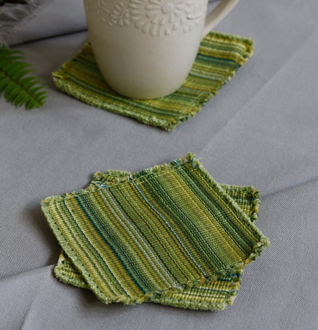 Handwoven Stripe Cotton Coasters Flash Green– Set of 6