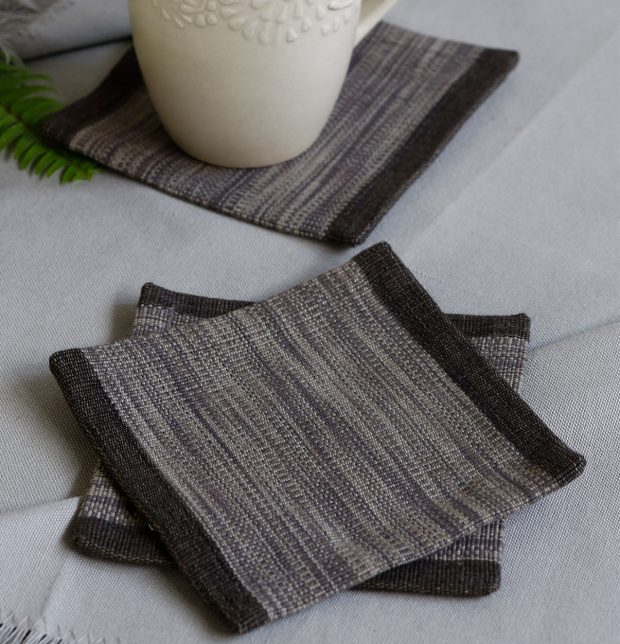 Handwoven Stripe Cotton Coasters London Fog– Set of 6