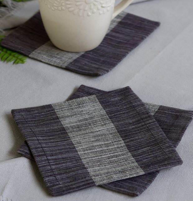 Handwoven Stripe Cotton Coasters Shades Of Grey – Set of 6