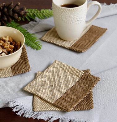 Handwoven Stripe Cotton Coasters Cocoa Brown – Set of 6