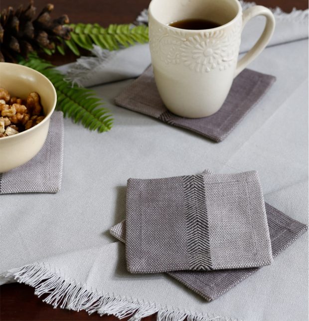 Handwoven Stripe Cotton Coasters Frost Gray– Set of 6