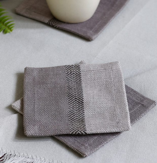 Handwoven Stripe Cotton Coasters Frost Gray– Set of 6