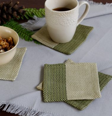 Handwoven Stripe Cotton Coasters Mosstone Green– Set of 6