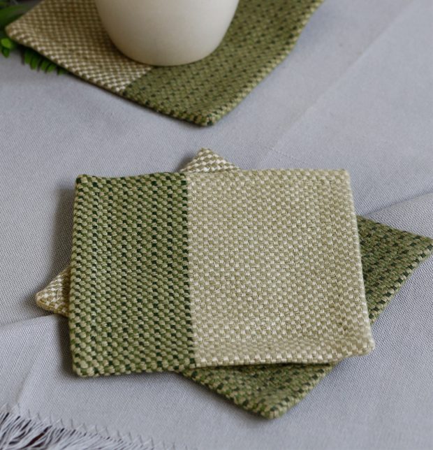 Handwoven Stripe Cotton Coasters Mosstone Green– Set of 6