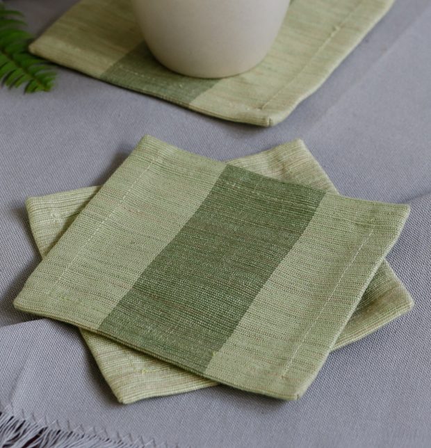 Handwoven Stripe Cotton Coasters Nile Green– Set of 6