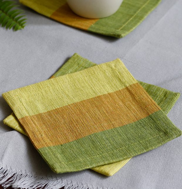 Handwoven Stripe Cotton Coasters Sunny Lime – Set of 6