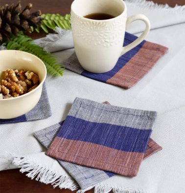 Handwoven Stripe Cotton Coasters Twilight Blue– Set of 6