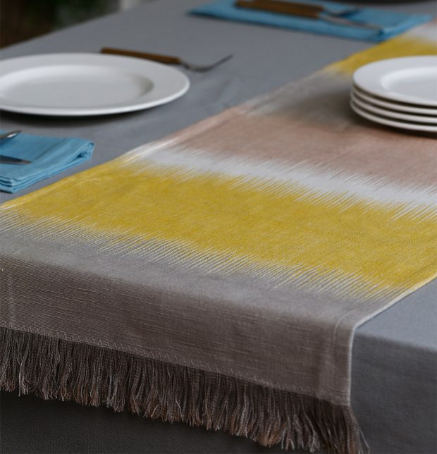 Muted Ikat Stripes Cotton Table Runner Multicolor 14