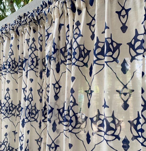 Arabic Chevron Cotton Slub Sheer Fabric Indigo/Beige