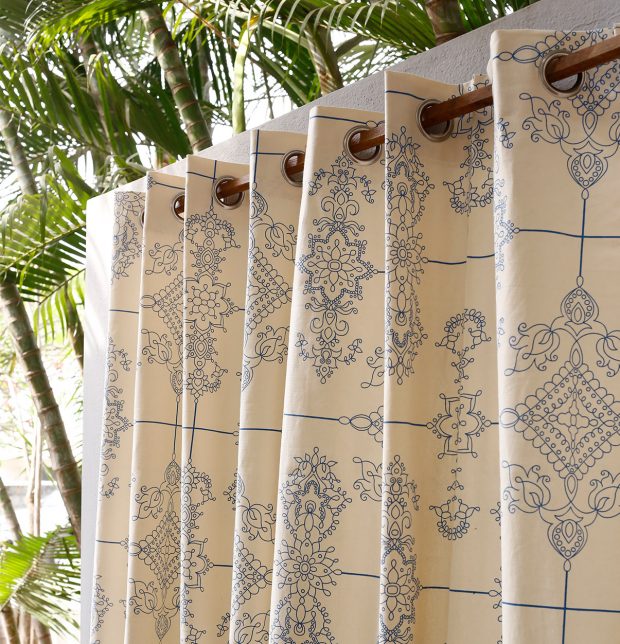 Customizable Curtain, Cotton -Classic Lines - Blue/Beige