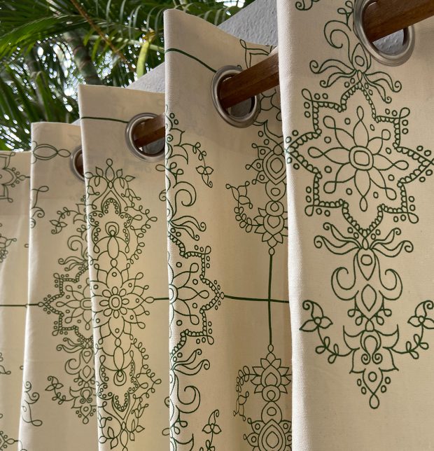 Customizable Curtain, Cotton -Classic Lines - Green/Beige