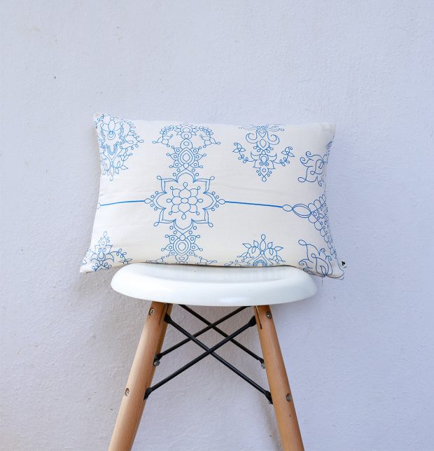 Customizable Cushion Cover, Cotton -  Classic Lines -  Blue/Beige