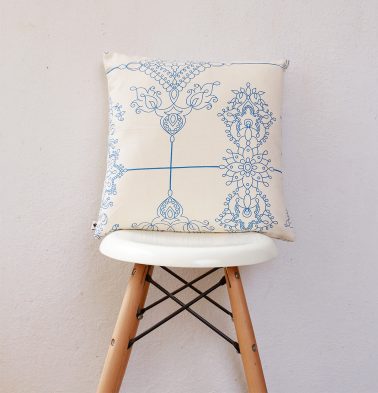 Classic Lines Cotton Cushion Cover Blue/Beige 16″ x 16″
