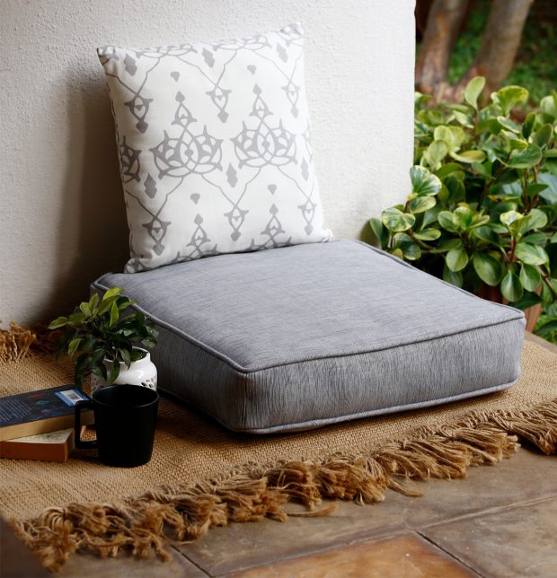 Handwoven Cotton Floor Cushion Silver Grey