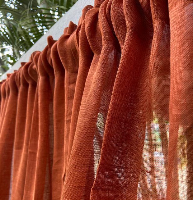 Linen Sheer Fabric Rust Orange