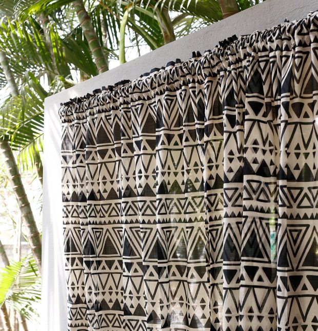 Customizable Slub Sheer Curtain, Cotton - Magic Triangle - Black/Beige
