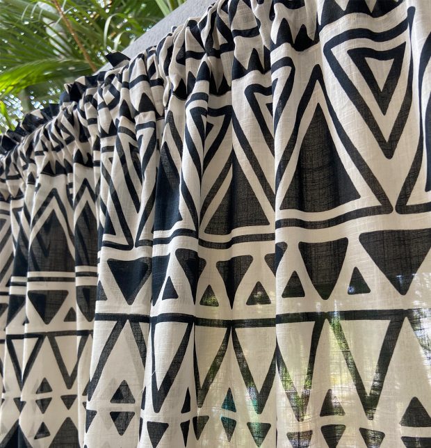 Customizable Slub Sheer Curtain, Cotton - Magic Triangle - Black/Beige