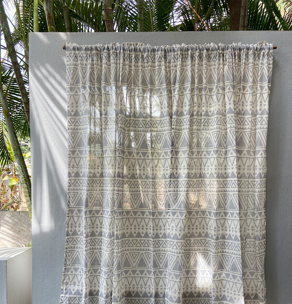 Customizable Slub Sheer Curtain, Cotton – Magic Triangle – Grey/Beige