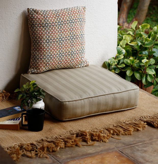 Satin Stripes Cotton Floor Cushion Brown