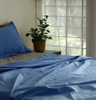 Solid Cotton Bed Sheet Marine Blue – With 2 pillow covers